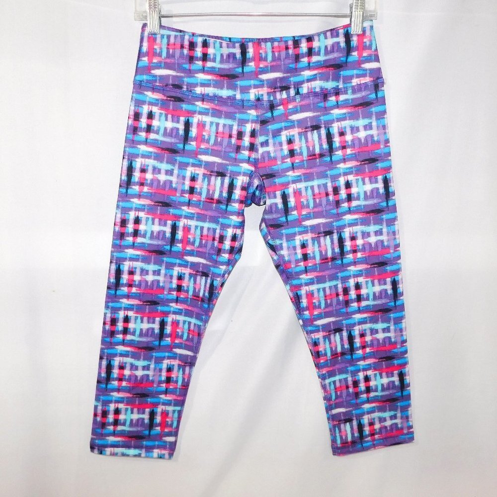 Scorpio Sol purple pink blue black pattern Capri Yoga leggings Womens S